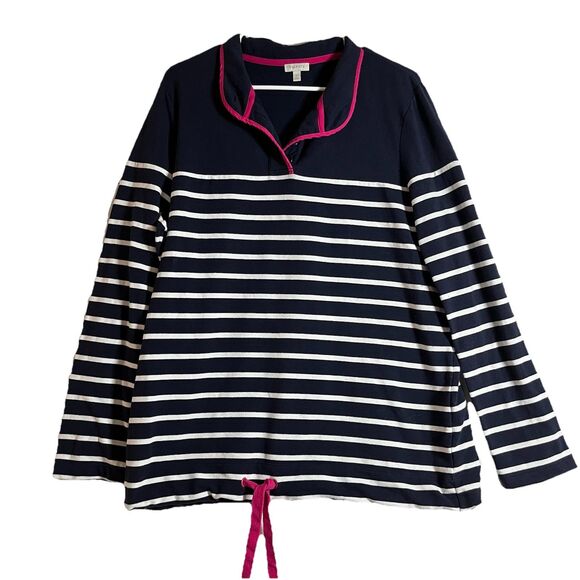 Talbots Sweater Womens L Blue White Striped Long Sleeve Henley Grannycore - Picture 1 of 7